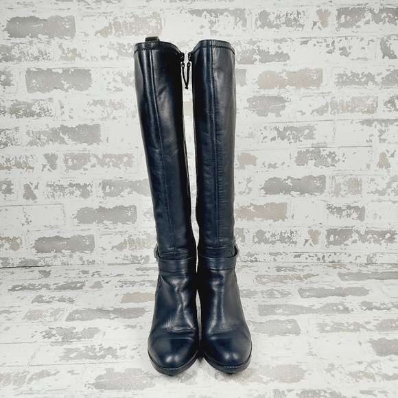 Franco Sarto Alexa Black Leather Zip Up Block Heel Tall Knee High Boots … - Picture 11 of 14